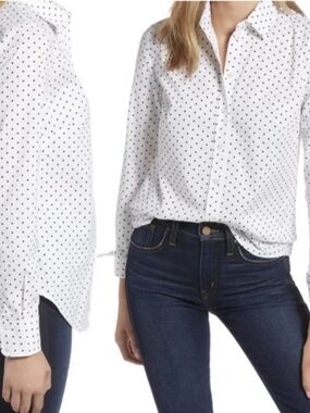 J. Crew White Button-Down Shirt with Black Polka Dots